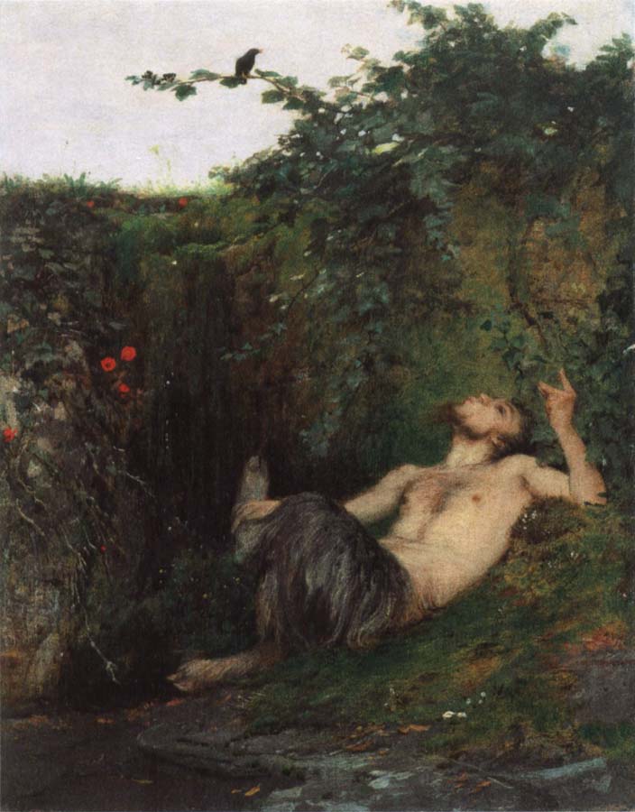 Arnold Bocklin Faun Whistling to Blackbird